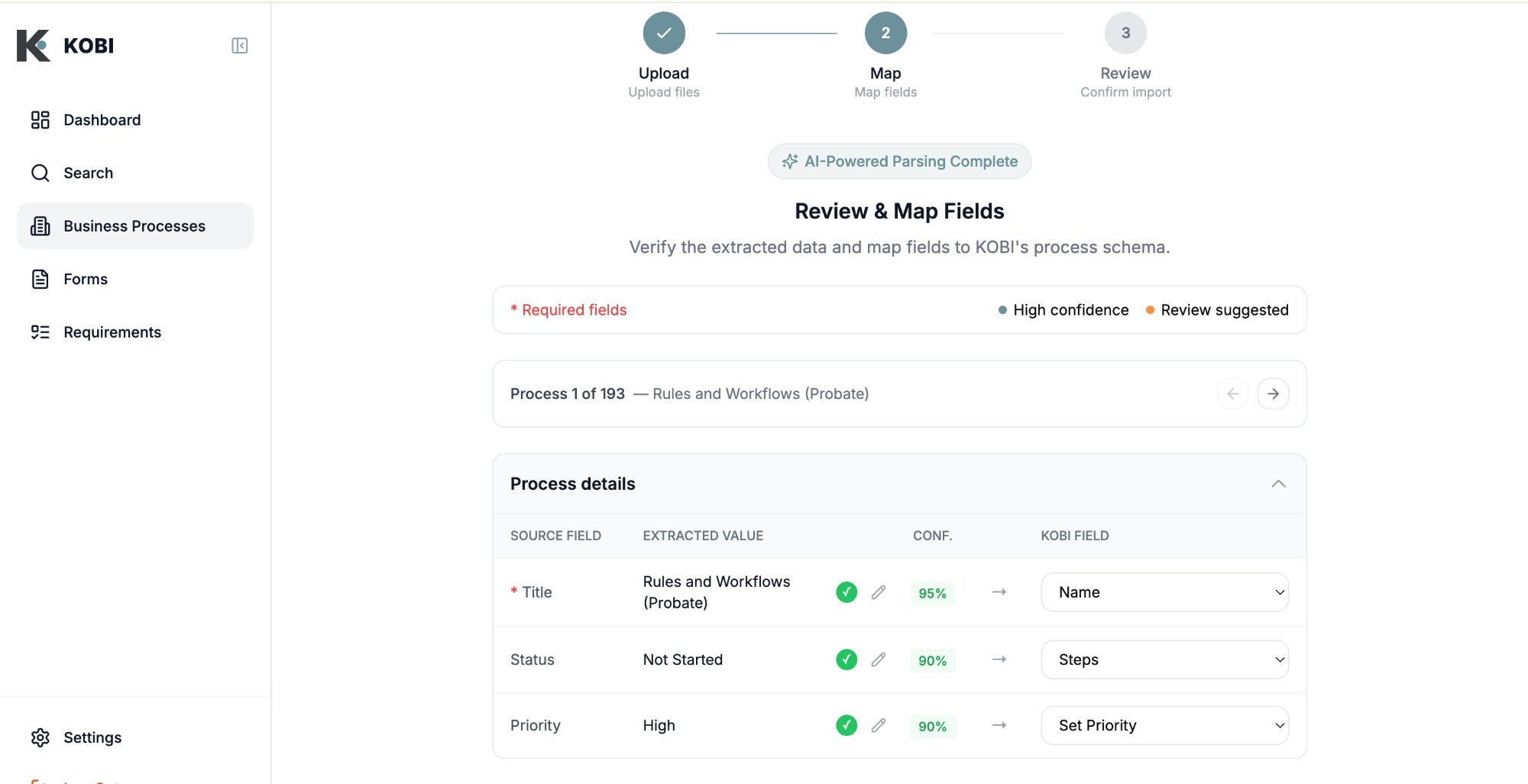 KOBI AI Business Process Bulk Import