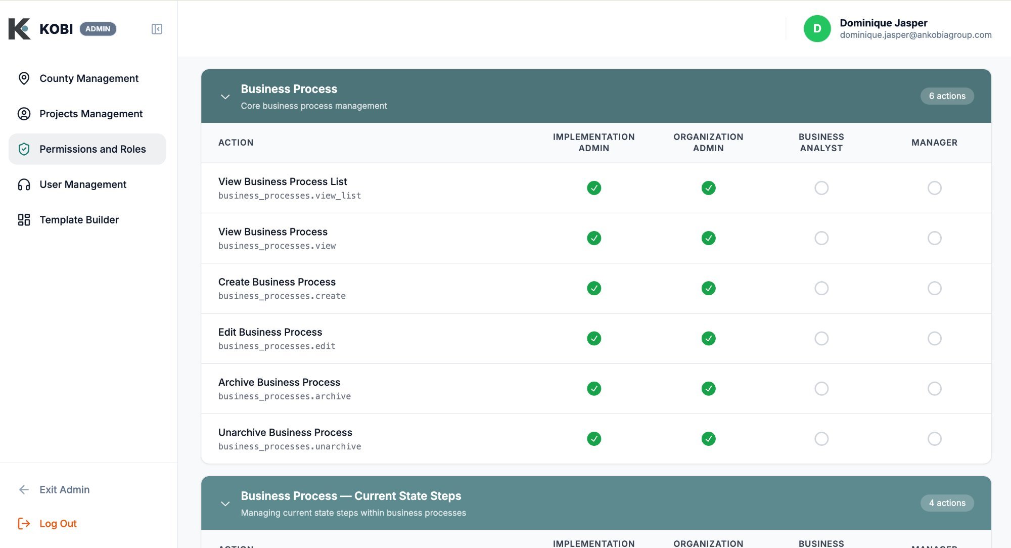 KOBI Roles and Permissions